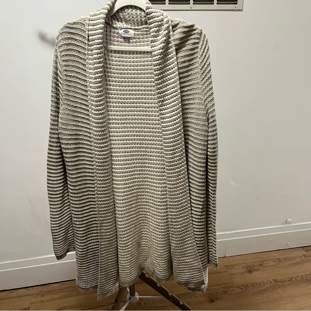 Old Navy Knit Open Front Cardigan Tan and White size Medium
